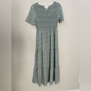 Green and White Tiered Midi Dress